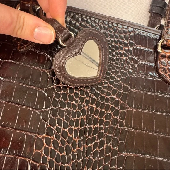 Brighton Pebbled Leather Croco Embossed Shoulder Bag Purse Handbag - Picture 4 of 11